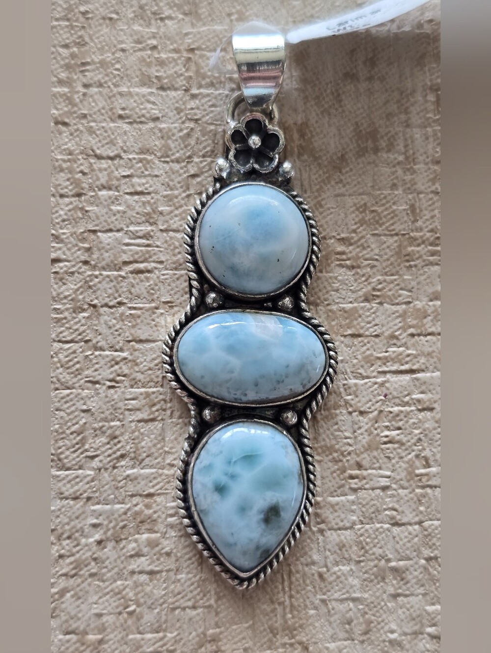 Stunning Larimar Pendant In Silver Plated Copper,  Southwestern